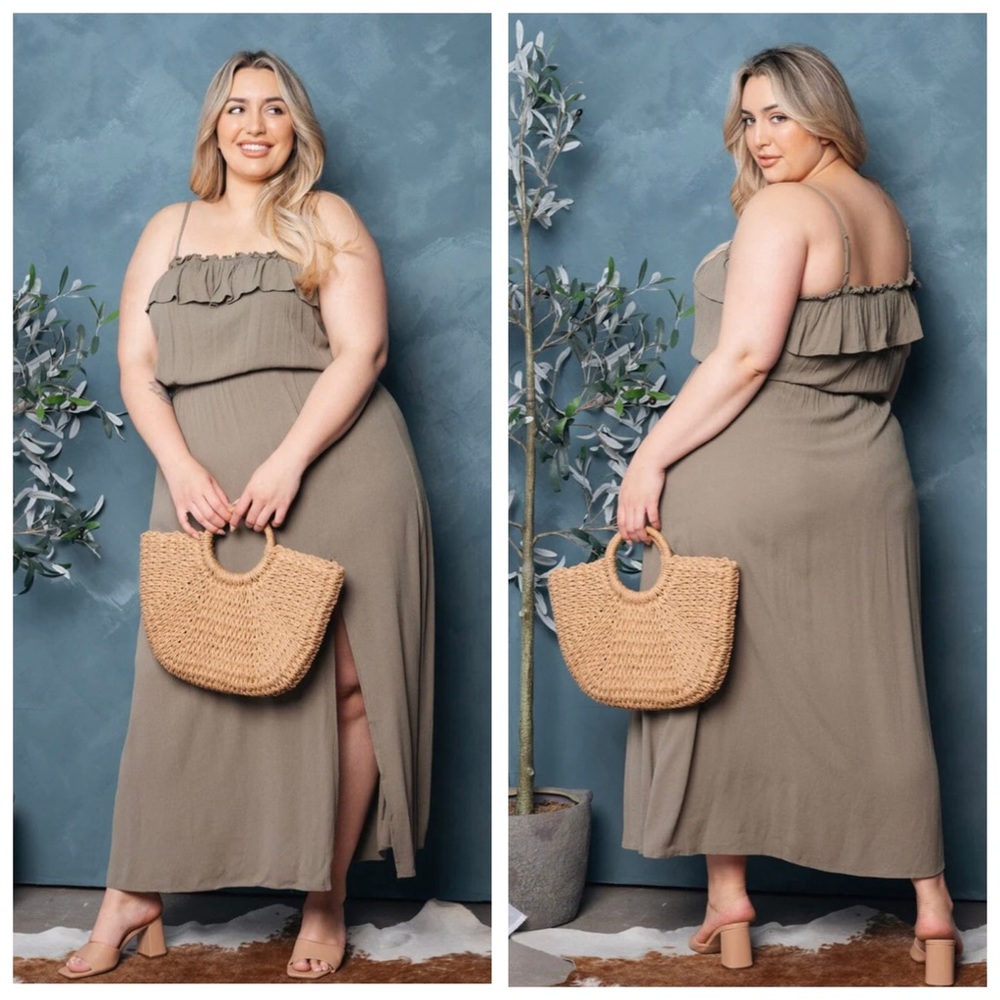 Olive Green Ruffle Maxi Dress Plus Size